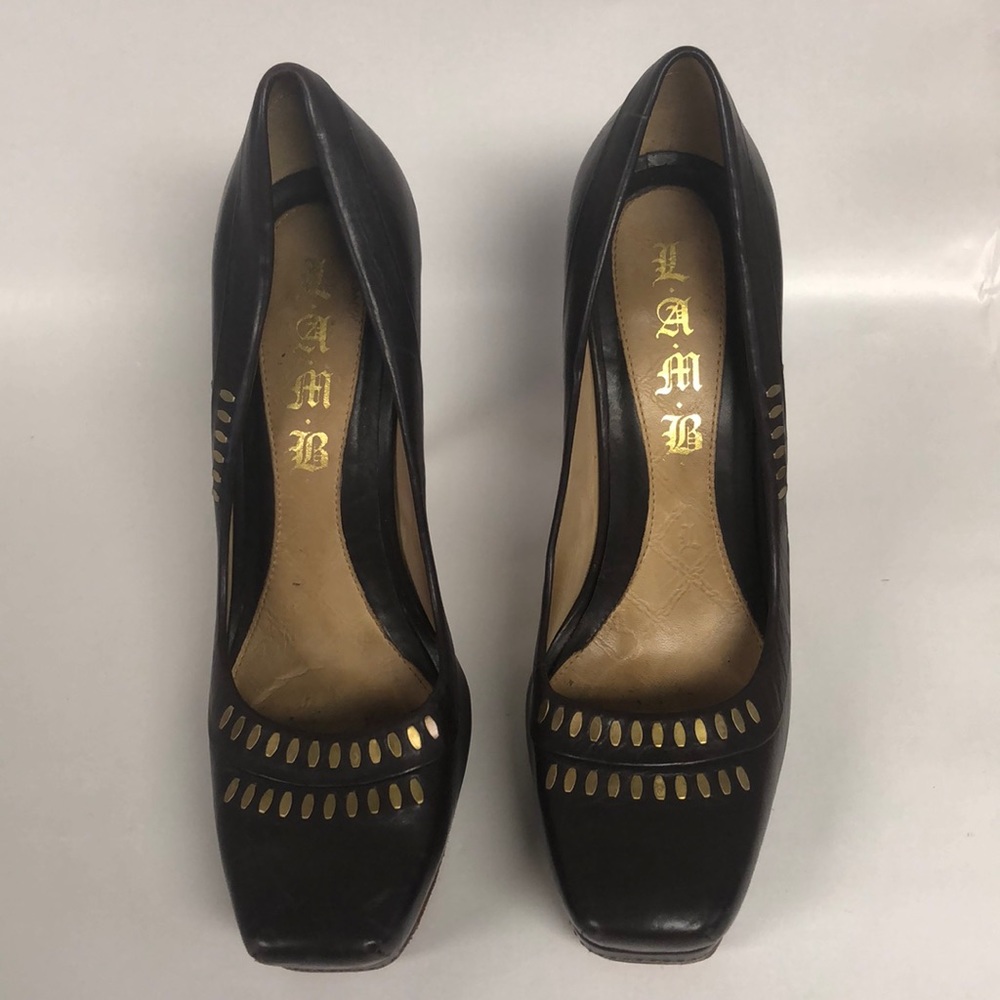 L.A.M.B brown leather platform heel.